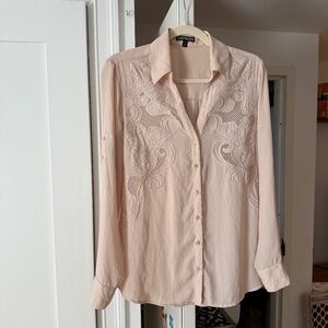 Express Embroidered and Netted Size M Light Taupe Blouse